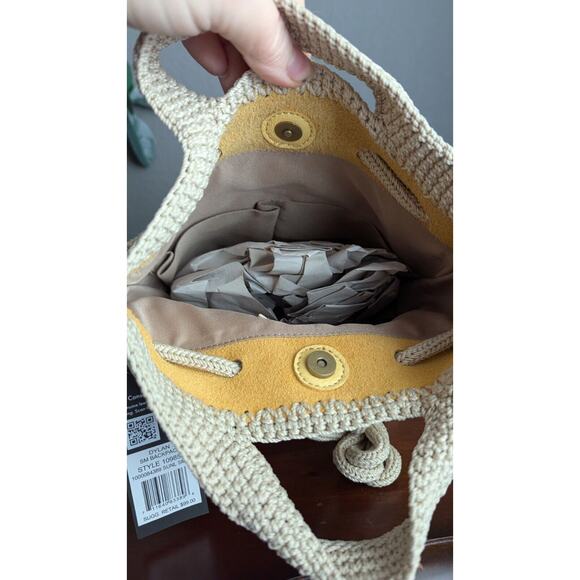 The SAK Striped Leather Crochet Backpack Yellow Seminyak Bag Purse Boho Dylan main image 5
